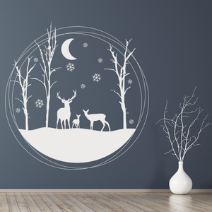 Winter Woods &amp; Deer Christmas Scene Wall Sticker