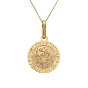 New 9ct Yellow Gold St Christopher & 18 Inch Chain Necklace