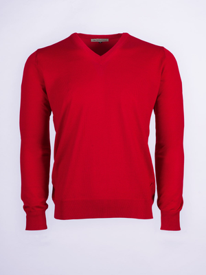 Red Merino V-Neck Sweater