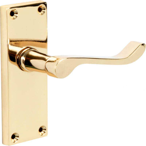 Short Victorian Scroll Lever Latch Door Handle -Polished Solid Brass (Set of 2)