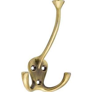 Wide Tip Triple Prong Hat & Coat Hook - Antique Brass - Wall/Door Mountable - Decohooks