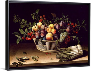 Still Life With A Basket Of Fruit And A Bunch Of Asparagus
