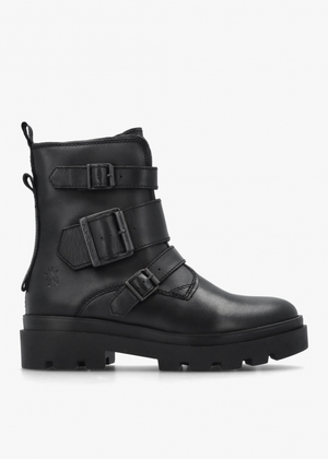 Jeda Black Leather Biker Boots