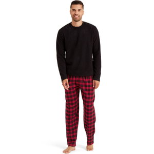 Snuggaroo Mens Soft Fleece Checked Pyjamas Set - S / Black/Red