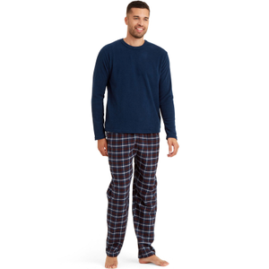 Snuggaroo Mens Soft Fleece Checked Pyjamas Set - L / Navy/Navy Red