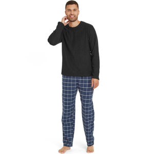 Snuggaroo Mens Soft Fleece Checked Pyjamas Set - L / Black/Navy