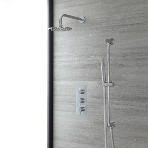 Milano Mirage - Chrome Thermostatic Shower Bath System with 200mm Round Shower Head and Riser Rail with Hand Shower (2 Outlet)