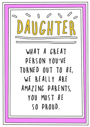 Humourous Handwritten Text With A Purple Border Daughter Card