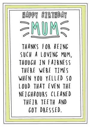 Humourous Handwritten Text With An Olive Green Border Mum Birthday Card