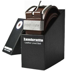 Lambretta Mens Leather Lined Boxed Large Buckle Belt - M / Brown