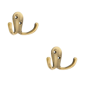 Wide Double Robe Hook - Antique Brass - Pack of 2 - Wall/Door Mountable - Decohooks