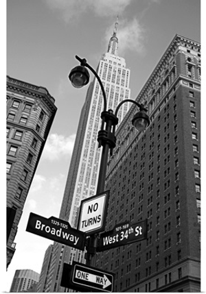 Empire State Building and street signs, Manhattan, New York City, NY