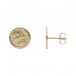 New 9ct Yellow Gold George & Dragon Style Stud Earrings