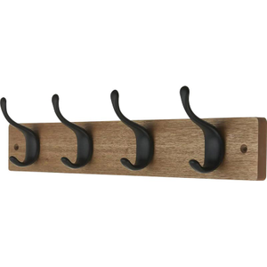 4 Heavy Duty Matte Black Double Hat & Coat Hooks on Wooden Ash MDF Board - 400mm - Decorails