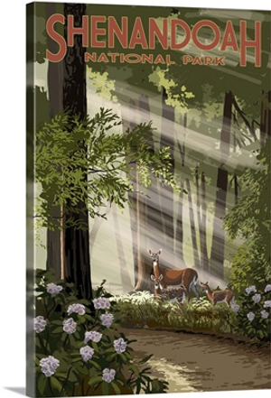 Shenandoah National Park, Virginia - Deer and Fawns: Retro Travel Poster