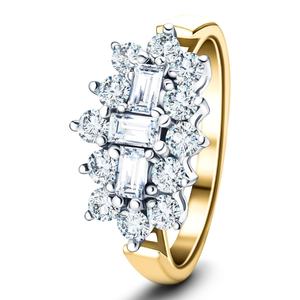 Diamond Cluster Boat Ring 1.00ct G/SI Quality in 18k Yellow Gold
