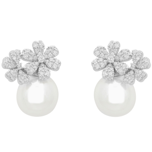 Bouquet And Pearl Stud Earrings Silver