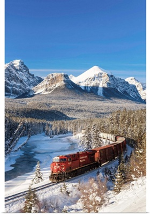 Canadian Pacific Train In Winter, Morant's Curve, Banff National Park, Alberta, Canada