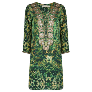 Emerald Leopard Silk Taj Kaftan (L)