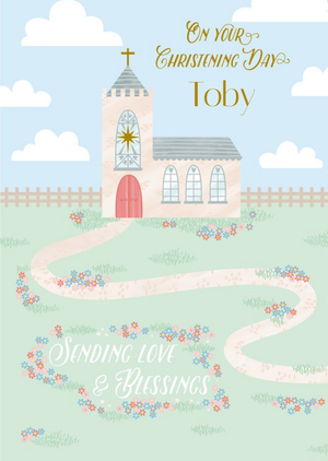 Illustration Of A Christian Church Christening Day Personalised Card