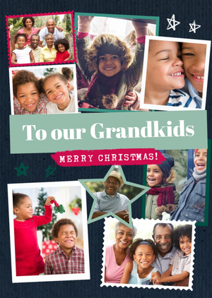 Modern Photo Upload Collage Merry Christmas To Our Grandkids Card