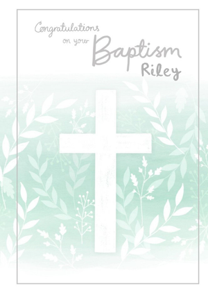 Millicent Venton Green Watercolour Cross Baptism Card