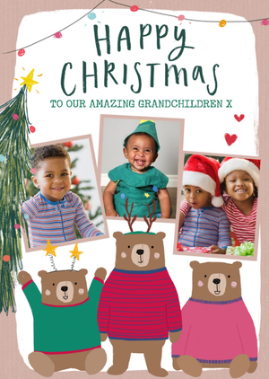 3 Bears Happy Christmas Multi Photo Upload Card