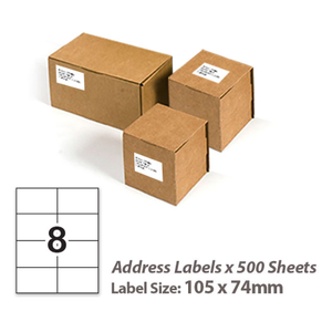 500 Sheets A4 White Self Adhesive Paper Address Mailing Laser Inkjet Sticker Labels 105 x 74mm - 8 Labels Per Sheet