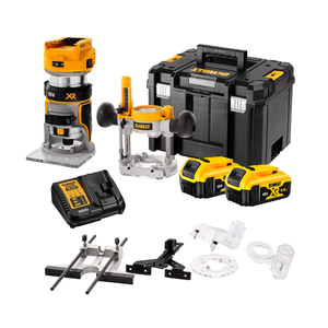 DeWalt DCW604P2 18V Router Trimmer Set with 2 x 5Ah Batteries, Charger And Case