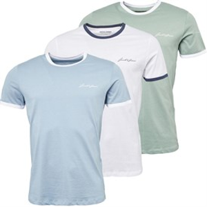 JACK & JONES Mens Ralph Three Pack T-Shirts White/Ashley Blue/Green Milieu