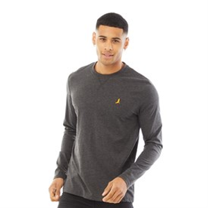 Brave Soul Mens Franz Long Sleeve Crew Neck T-Shirt Dark Charcoal Marl/Light Grey Marl