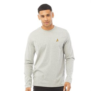 Brave Soul Mens Franz Long Sleeve Crew Neck T-Shirt Light Grey Marl/Dark Charcoal Marl