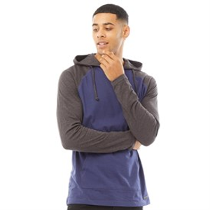 Brave Soul Mens French Long Sleeve Top With Hood Ink Blue/Dark Charcoal