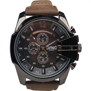 DFND London Mens Faux Multi Dial Strap Watch Brown