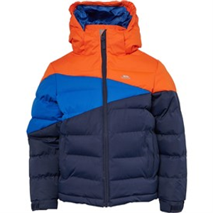 Trespass Junior Boys Layout Waterproof Padded Hooded Jacket Navy/Hot Orange/Blue