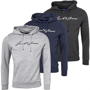 JACK & JONES Mens Jax Three Pack Sweat Hoodies Tap Shoe/Light Grey Melange/Navy Blazer