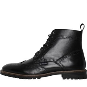 Ben Sherman Mens Duke Leather Brogue Boots Black