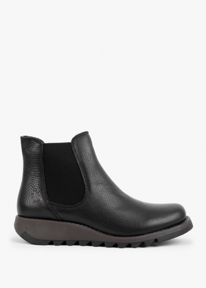 Salv Black Pebbled Leather Wedge Chelsea Boots