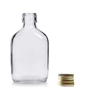 50ml 'Flask' Miniature Glass Bottle & 22mm Cap - Gold