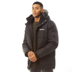 Bench Mens Tillor Fur Trim Hooded Padded Ripstop Parka Black