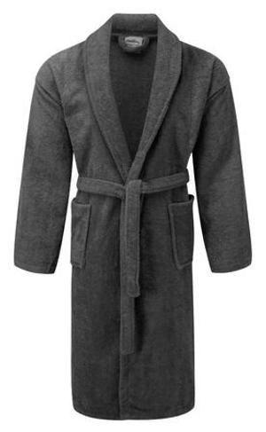 Luxury Shawl Collar Charcoal Terry Towelling Dressing Gown - Egyptian Collection Soft Cotton