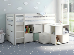 Noomi Nora Mid Sleeper Cabin Bed Full Set White Solid Wood (FSC-Certified)