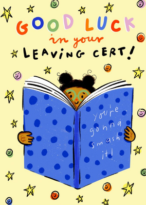 Illustration Of A Girl With A Book Surrounded By Stars And Smiley faces Leaving Certificate Card