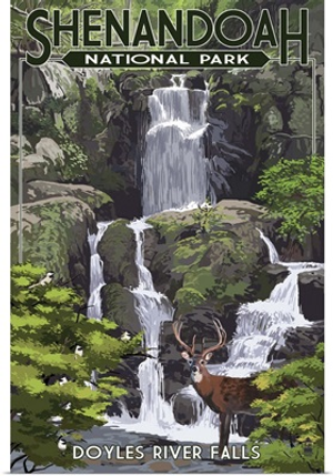 Shenandoah National Park, Virginia - Doyles River Falls: Retro Travel Poster