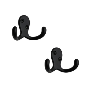 Wide Double Robe Hook - Matte Black - Pack of 2 - Wall/Door Mountable - Decohooks