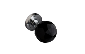 Black Glass Faceted Door Knob - Chrome Rose - Pair - Designer Levers