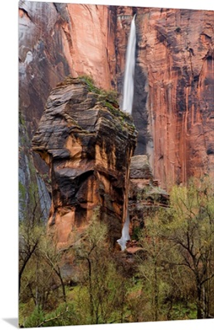 Waterfall thunders down near the Temple of Sinawava in Zion National Park in Utah
