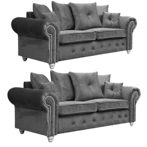Olympia Grey Fabric Velvet 3+3 Seater Sofa Set