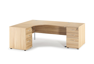 Solar Curved American Oak Cantilever Office Desk and 2 Desk High Pedestals-Right Hand W1600mm Curved Desk + 2 Desk High Ped