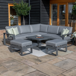 Maze - Amalfi Square Aluminium Corner Dining Set with Rising Table & Footstools - Grey